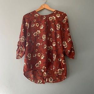 Beautiful burn orange floral gold detail top